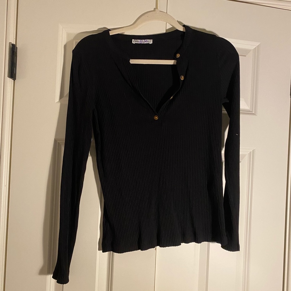 zara basic long sleeved rib top